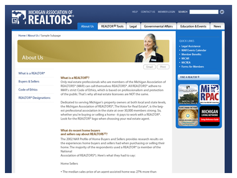 Michigan Association of REALTORS Subpage